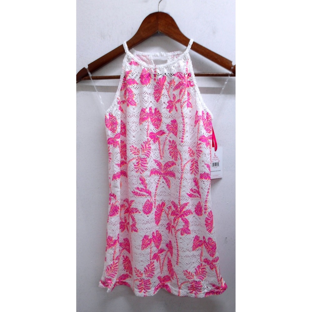 Justice Girls L 12/14 Pink Palm Tree Lace Halter Cover Up Tropical / #26568